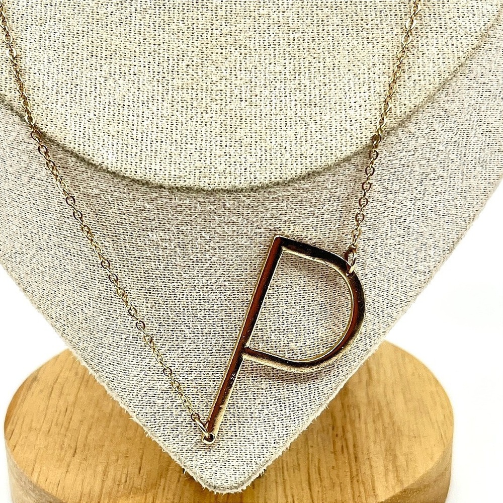 Necklace Vintage‎ Gold Tone Large Letter P Initial Pendant Y2K Style Minimalist